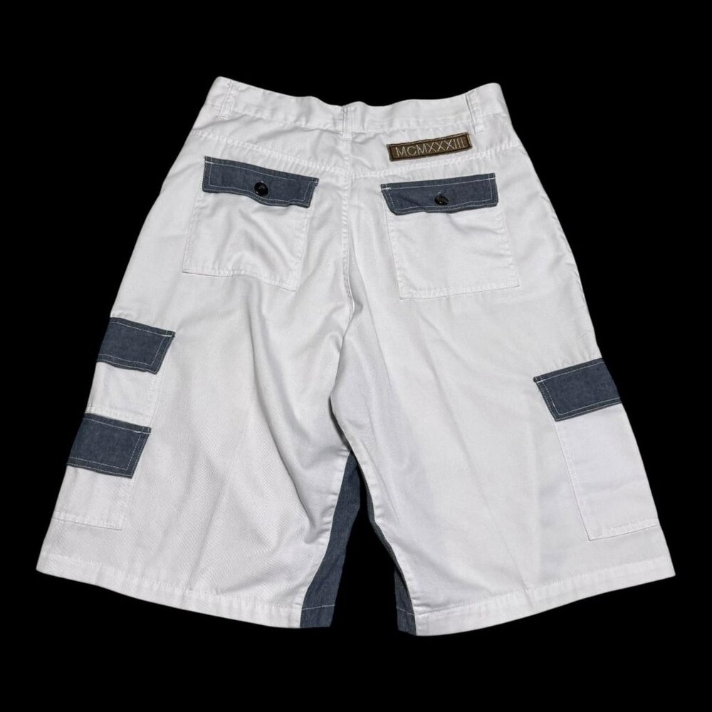 Red Ape Cotton Blend Baggy 12” Inseam Y2K White Blue Shorts Men’s 34 (Fits‎ 32)